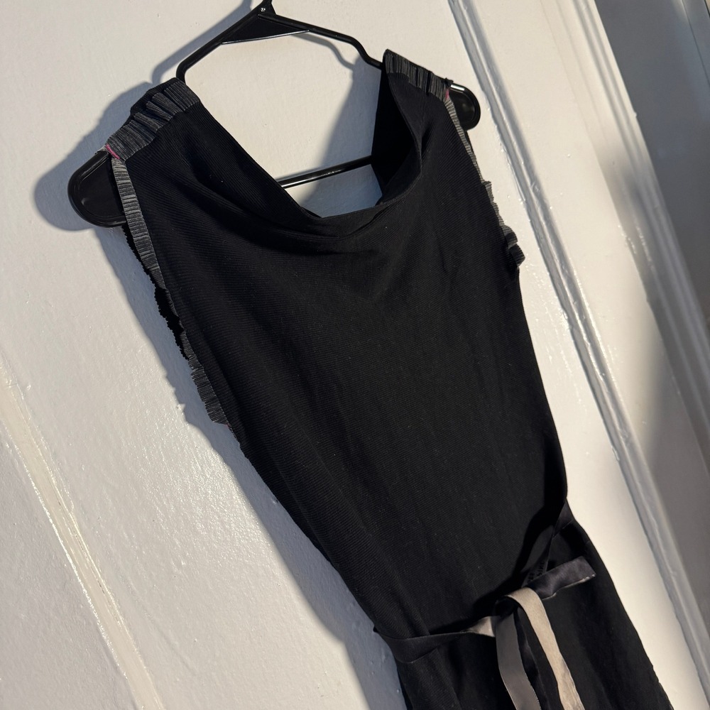 Vtg Y2K Cop Copine Black Ribbed Knit Cowl Neck Dress Coquette Minimalist - Picture 7 of 9